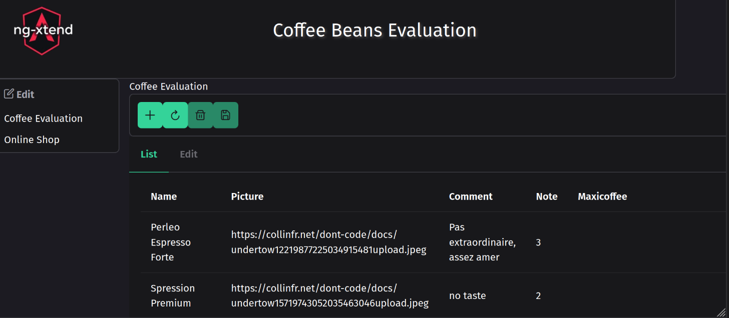 List view screenshot